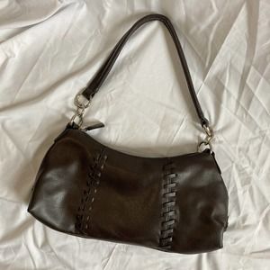 brown faux leather mini bag silver detailing